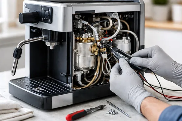 Coffee machine repair in Dubai - espresso machine being tested by a technician